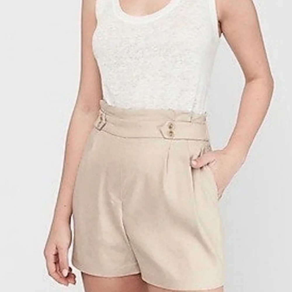 Express High Waist Linen Blend Paperbag Shorts Womens Size XL NWT